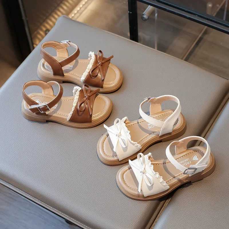 2025 Summer Little Girl Lace Sandals Korean Style New Beach Sandals for Children Fashion Bowknot Kids Casual Princess Flat Sandals R250707
