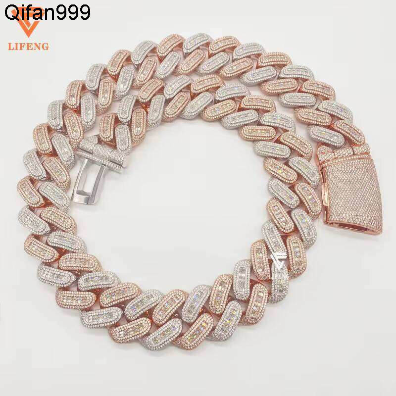 Iced High-Quality 26Mm Baguette Cut VVS Moissanite Necklace Sier Two-Tone Miami Cuban Mens Chain