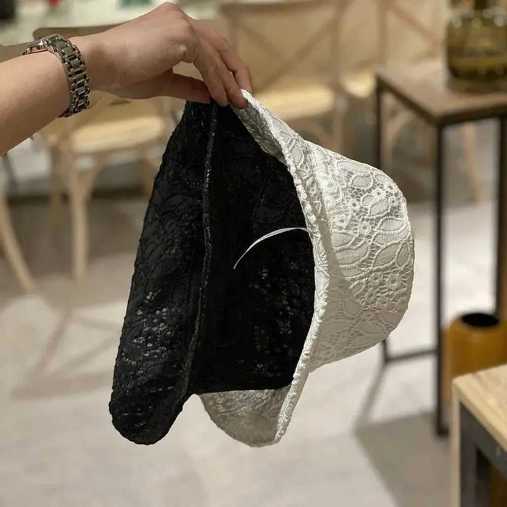 New South Korea Ins Lace Fisherman Hat Ladies Summer Hollow Breathable Bucket Hat Mesh Basin Hats New Temperament Goddess Sun Cap Y250707
