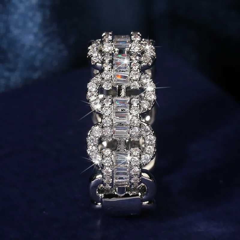 Fashion Luxury Large Row Flashing Zircon Ring Men And Women Hip-Hop Chain Type 925 Sterling Silver Jewelry Wedding Party Birthday Gift XJ250707
