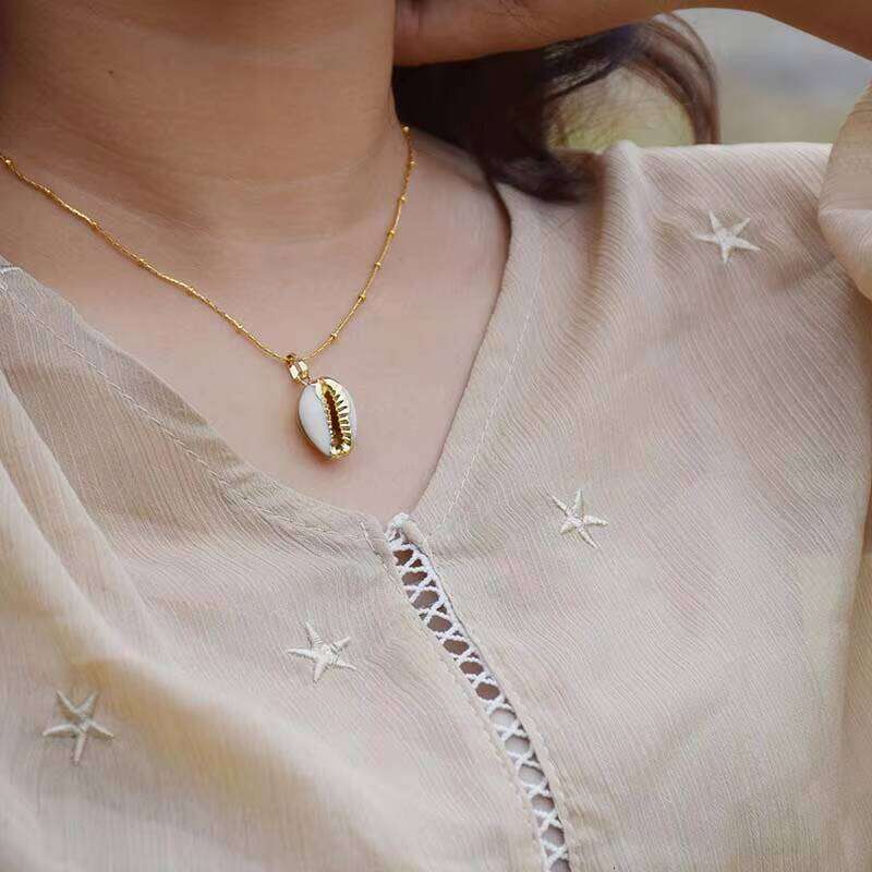 Electroplated Natural Shell Bohemian Stainless Steel Chain Simple Necklace Clearance