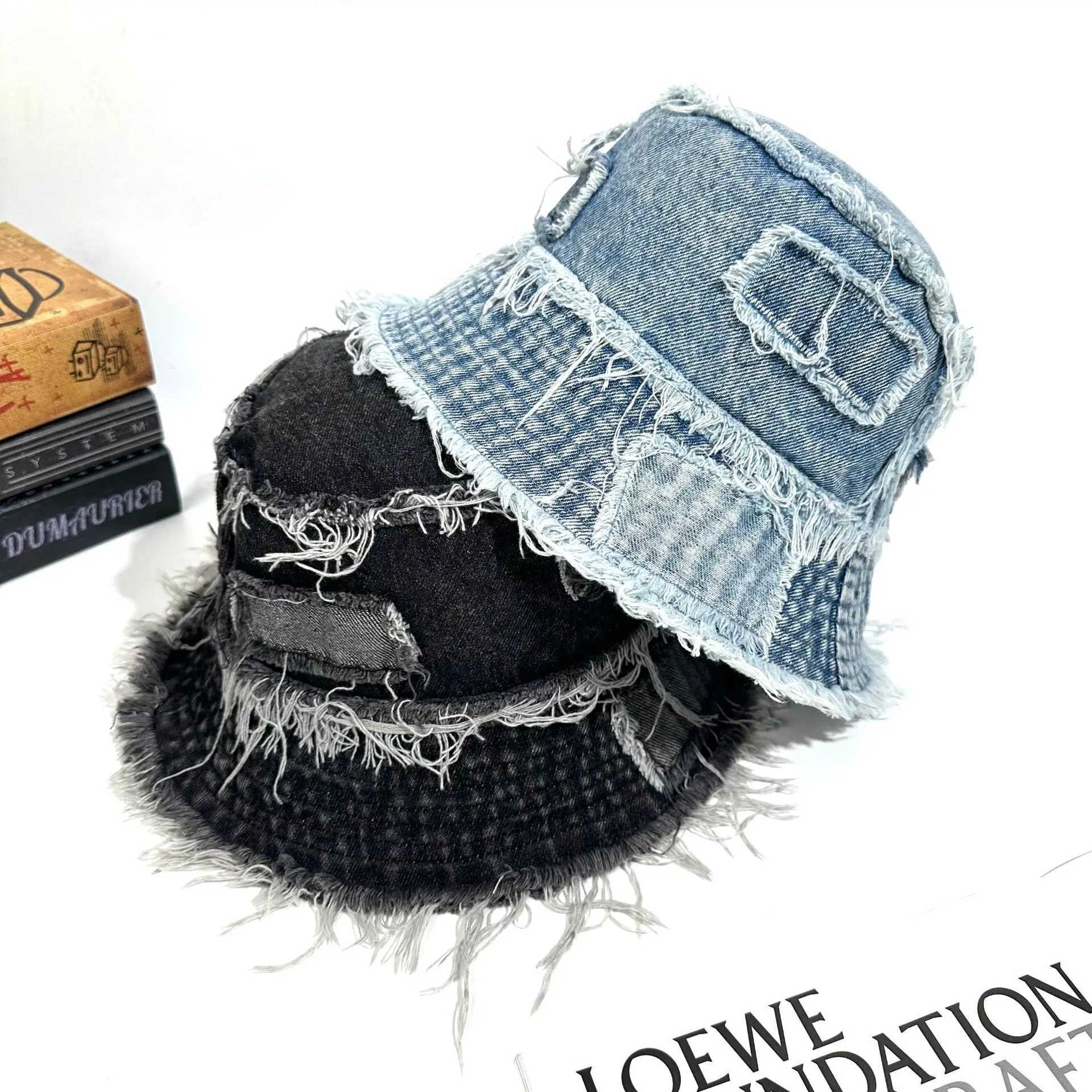 New Autumn Washed Denim Bucket Hat for Women Korean Style Summer Sun Hats Wide Tassel Brim Female Beach Panama Fisherman Cap Y250707