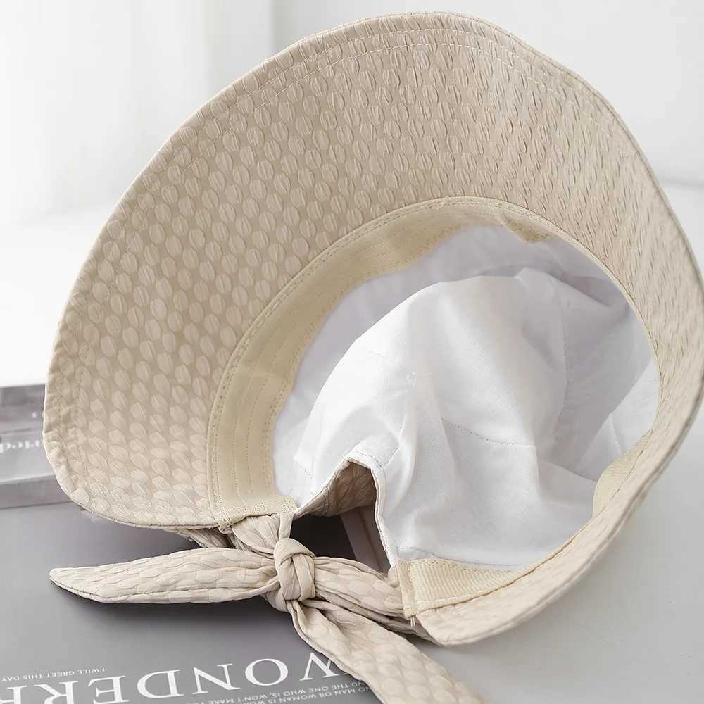 Womens Bucket Hat Spring Summer Hats For Women With Bow Fisherman Cap Casual Retro Korean Style Casual Simple Solid Color New Y250707