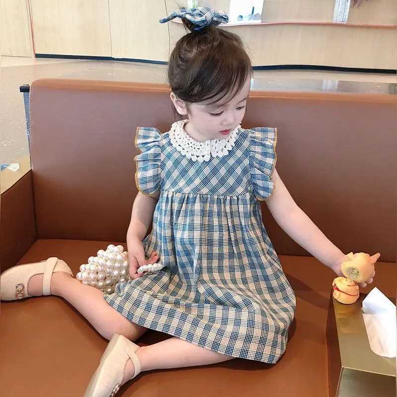 Girls Dress Summer New Fashionable Female Baby Korean Lace Plaid Dress Sleeveless Childrens Princess Dresses R250707