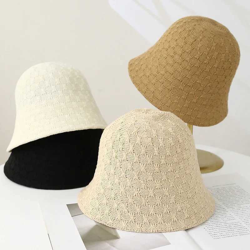 Winter Warm Bucket Hat for Women Vintage Knitting Fisherman Hat Summer Panama Caps Simple Breathable Sunshade Cap Y250707