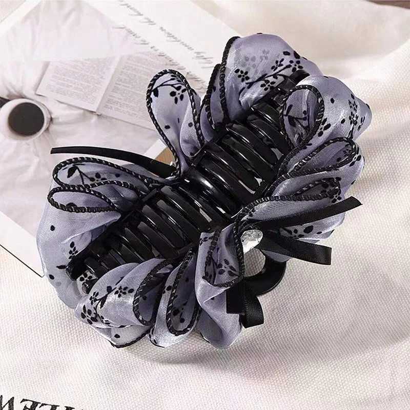 1pc womens multi-color rhinestone heart embellishment mesh bow hair clip double-sided bubble grip clip fluffy hair claw Z250707