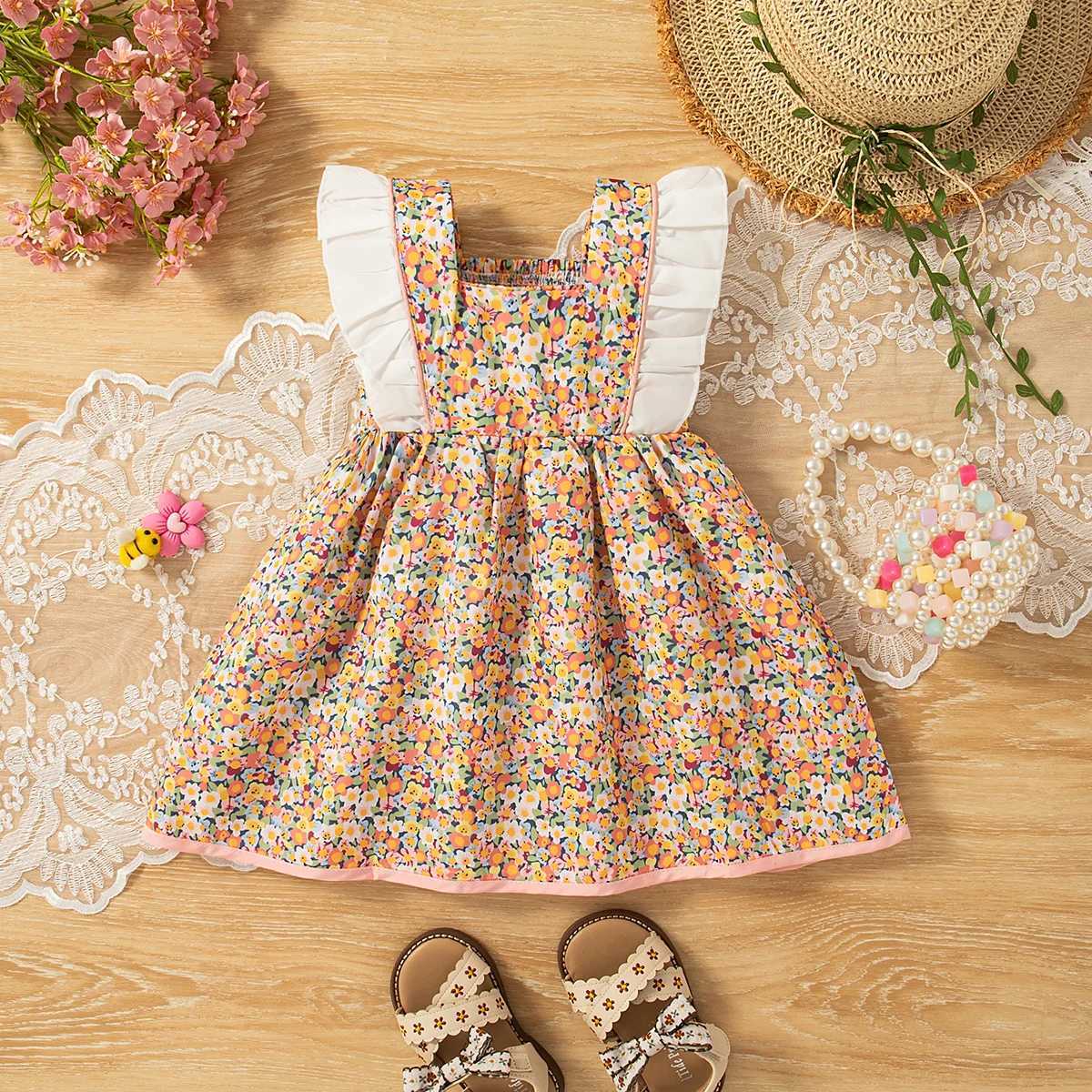 Baby Girl Clothes Summer Baby Girl Floral Full Print Big Butterfly Princess Sleeveless Dress Little Flying Sleeve Cute Dress R250707