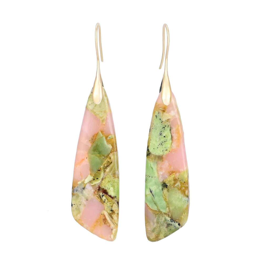 Oblique Triangle Green Jade Earrings Natural Stone Women's Gift Bohemian Style Clearance