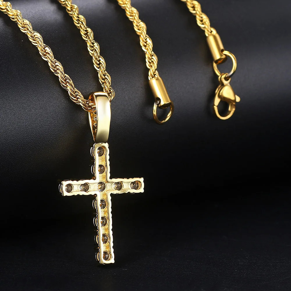 45mm Iced Out CZ Cross Pendant Necklaces for Women Men Punk Hiphop Rope Stainless Steel Chain on Neck Rapper Jewelry OHP003 250707