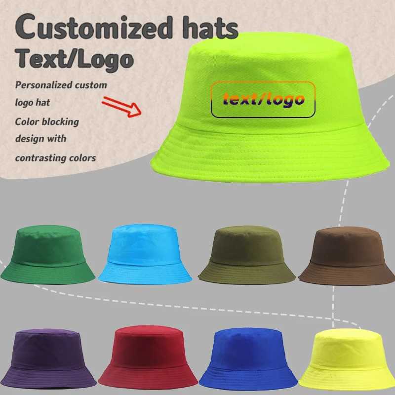 Custom Pure Cotton Four Seasons Solid Color Bucket Hat Embroidery Print Diy Sunshade Men and Women Panama Bob Cap Gorras Y250707