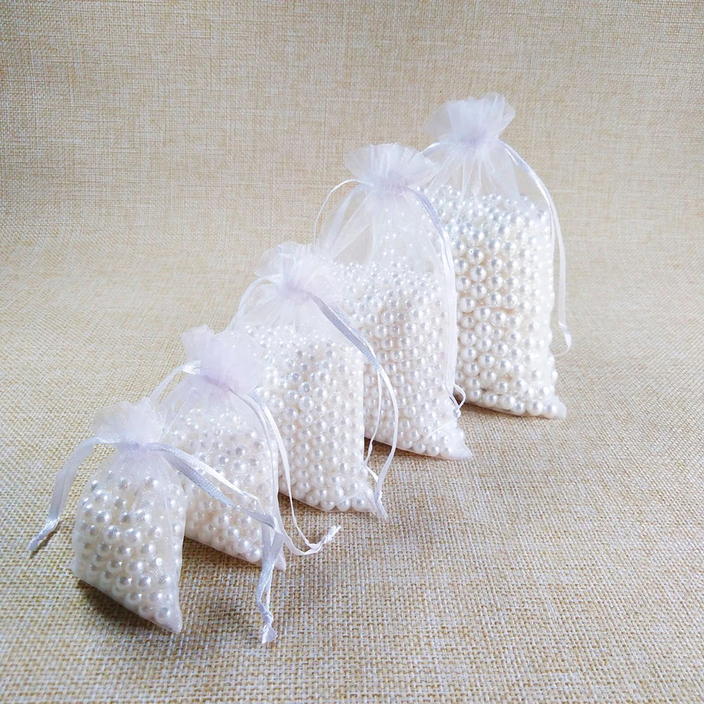 100pcs White Drawstring Organza Bags Pouch Jewelry Packaging Bags Birthday Party Christmas Gift Bags Wedding Gift Bag Pouches 250702