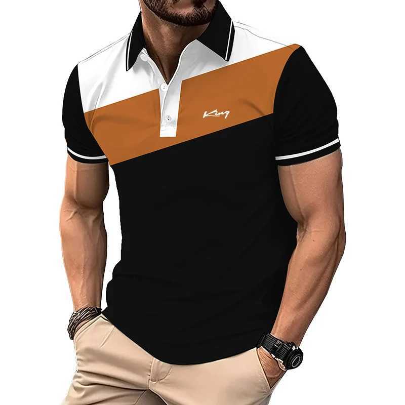 Summer Fashion Business Casual Lapel Polo Shirt Men Short Sleeve Spell Color 3D Digital Print Polo Shirt . Y250707 Y250707