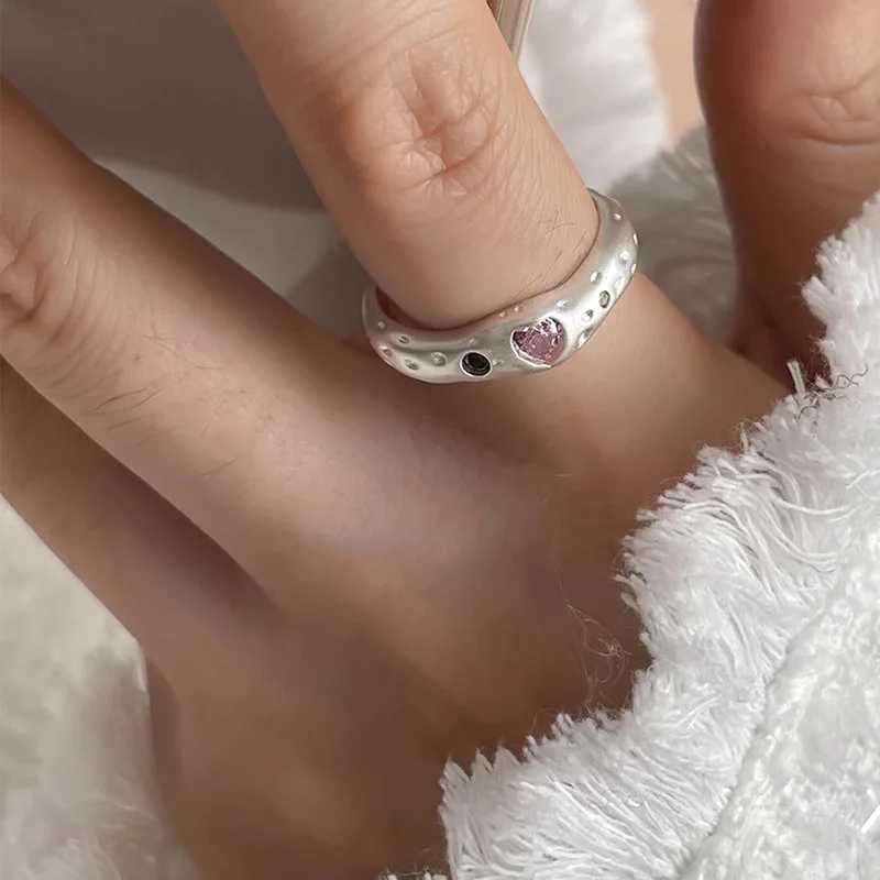 925 Sterling Silver Simple Retro Pink Stone Rings For Women Geometric Fashion Simple Open Handmade Allergy Party Jewelry Gift XJ250707
