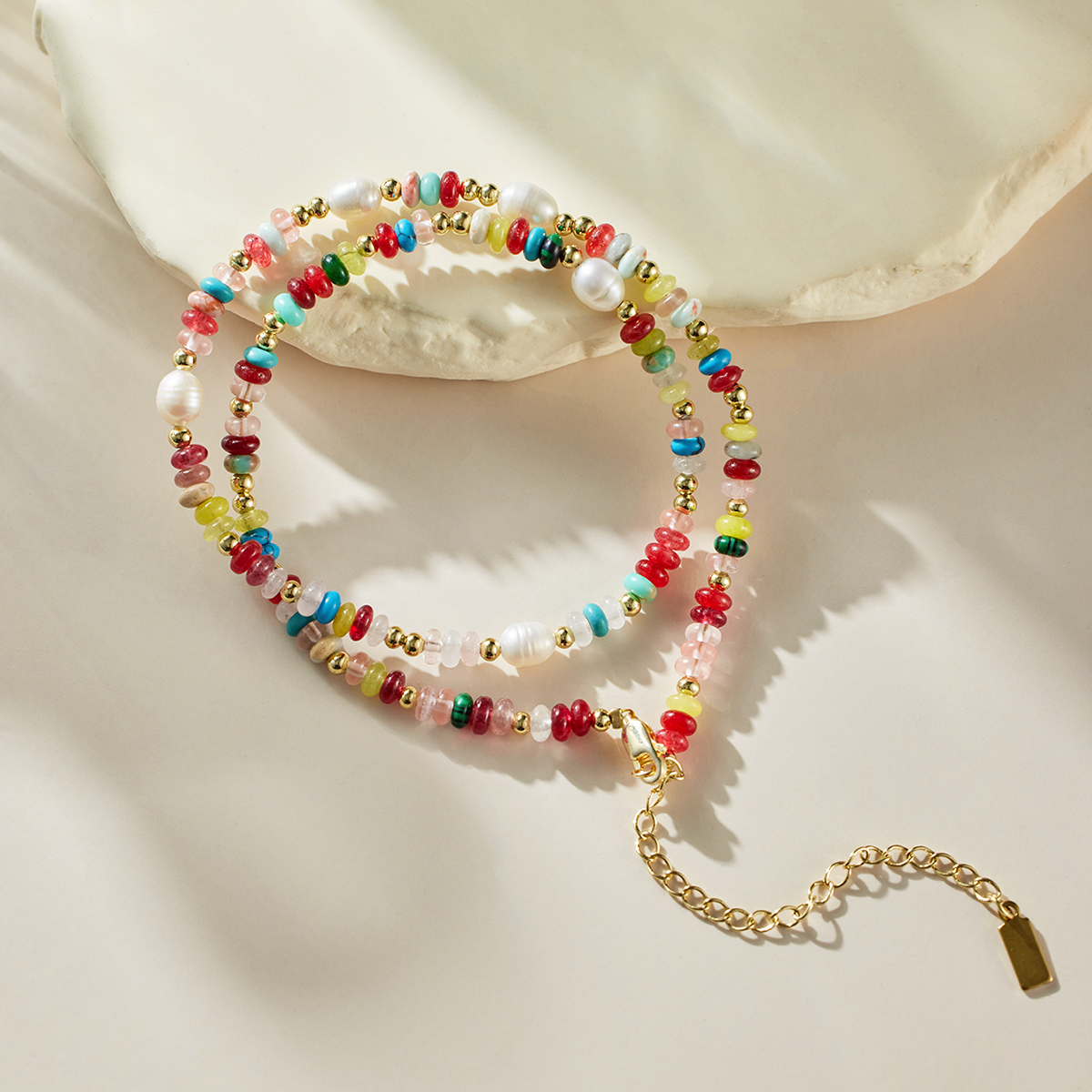 Minimalist Dopamine Rainbow Beaded Necklace Niche Design Light Luxury Collar Chain TM0032