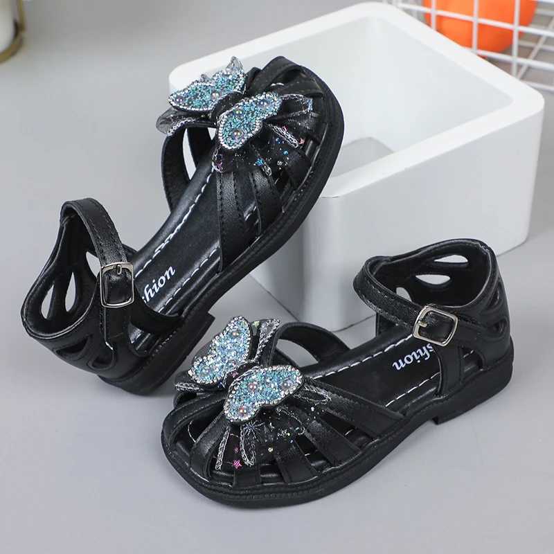 Shine Children Sandals for Girls Butterfly Cute Designer Kids Shoes Peep-toe Korean Style 2023 Summer New Soft Breathable Chic R250707