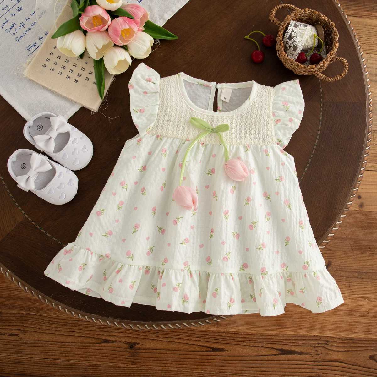 Baby Girl Summer Dress Tulip Cotton Girl Dress Cute Little Fly Sleeves Girl Princess Dress Baby Girl Clothing R250707