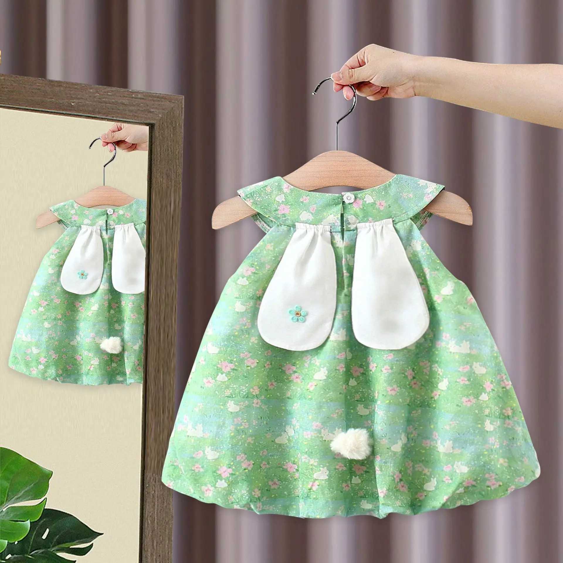 Summer Rabbit Tulip Printed Sleeveless Dress for Kids Girl Cute Flower Bud Princess Dress for Baby Kids R250707