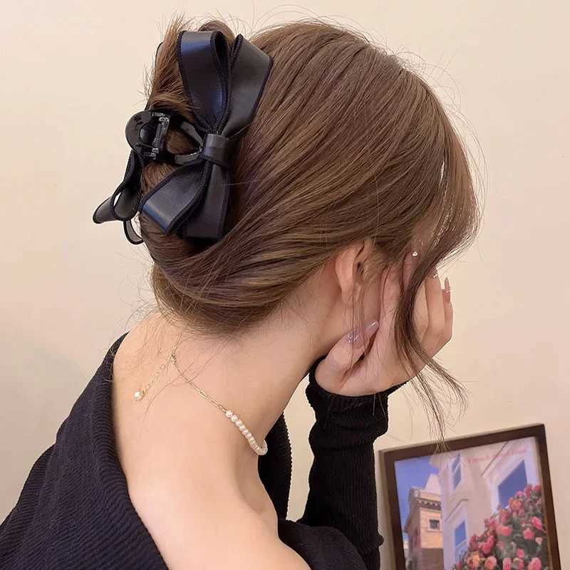 Large Bows Hair Claw Clips for Women Black White French Elegant Hairpin Fabric Hair Clips Sweet Hair Accessories Girls Headdress Z250707