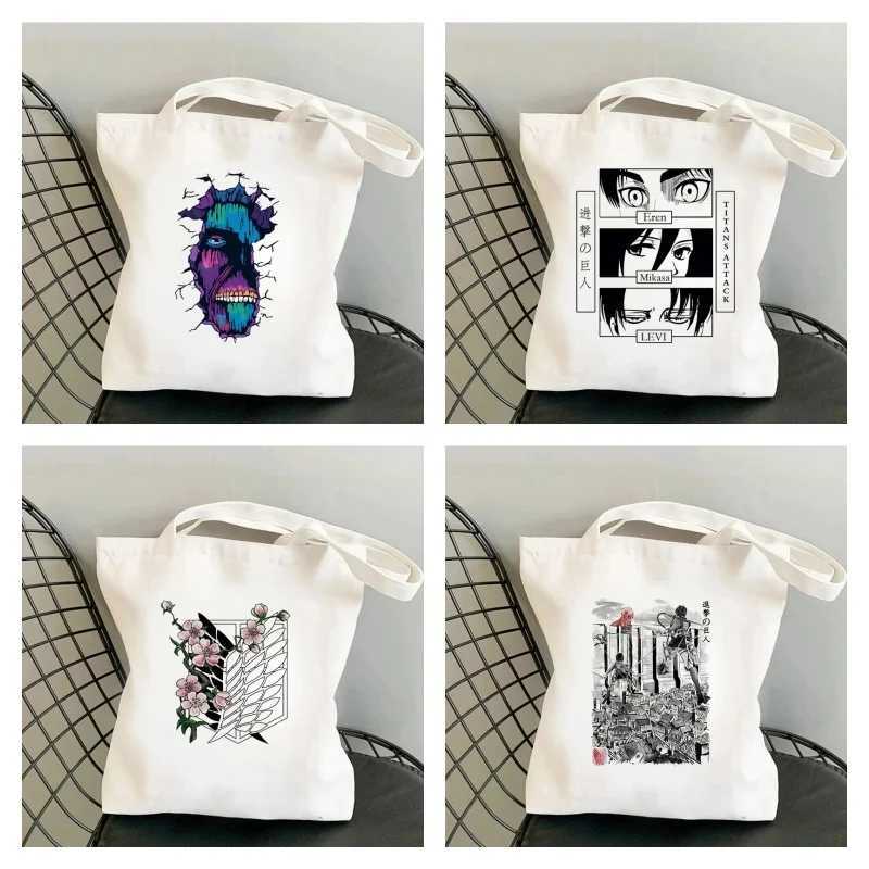 Attack Titan Shopping Bag Handbags Shingeki No Kyojin Shopper Handbag Womens Canvas Shoulder Environmental Large Capacity Bags