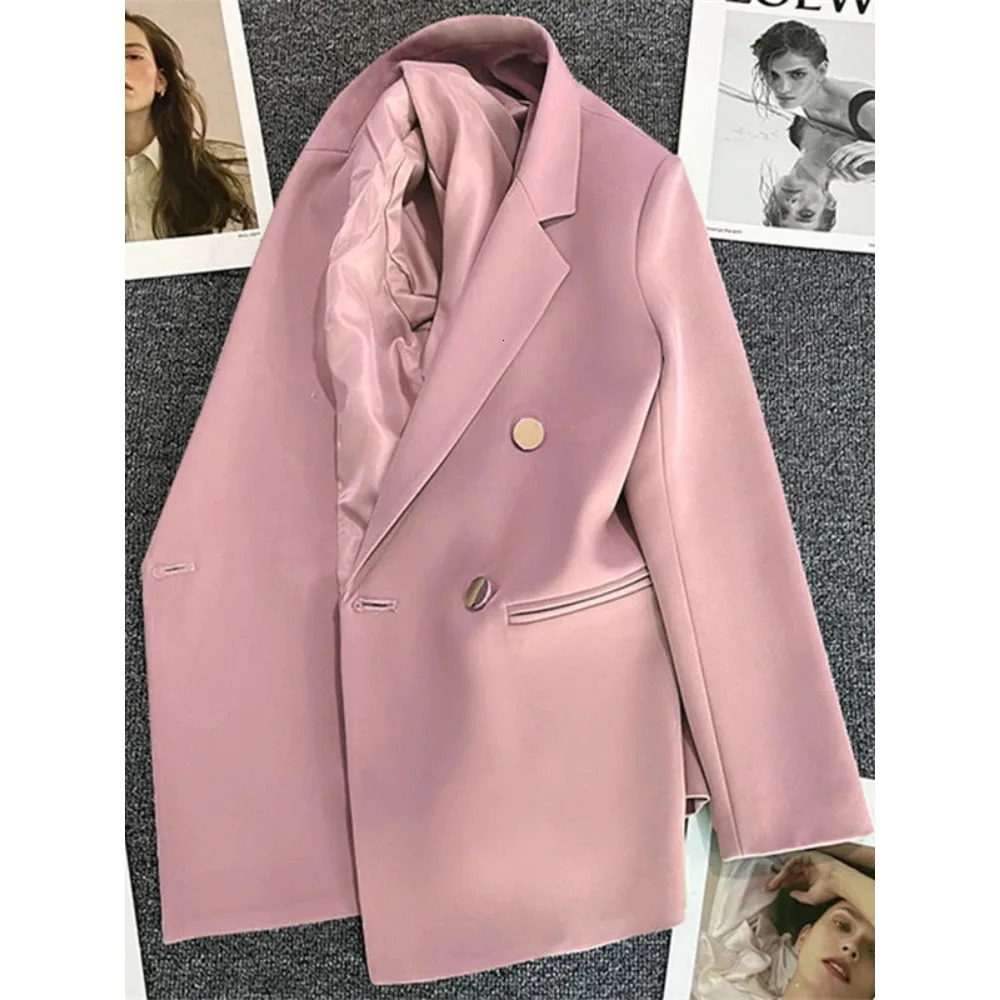 Women Suit Blazer Elegant Coat 2025 Spring Autumn Fashion Korean Double Breasted Jacket Solid Ladies Tops Clothes 250625