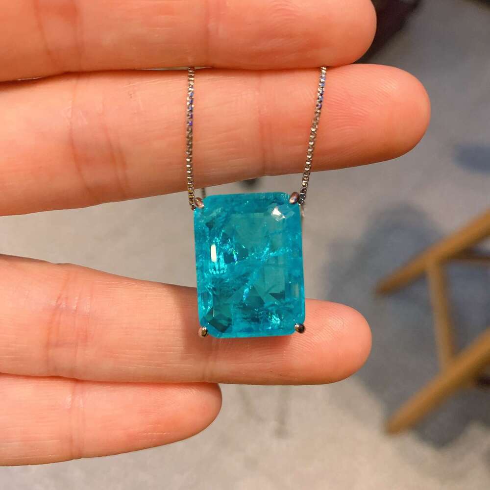 Tiktok Live Paraiba Blue Light Rectangular Earrings Pendant Simple Women's Style 9E6