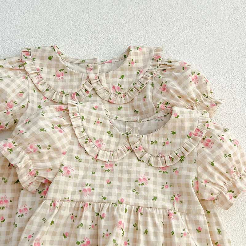 2024 New Summer Kids Party Dresses Short Sleeved Cotton Floral Printing 2-6 Years Baby Girls Princess Dress Sisters Clothes R250707