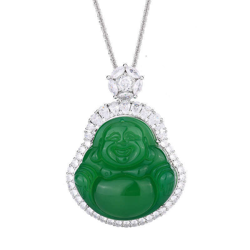 Huayoumei Jewelry Green White Chalcedony Laughing Buddha New Chinese Accessories National Style Maitreya Necklace Pendant Ec1