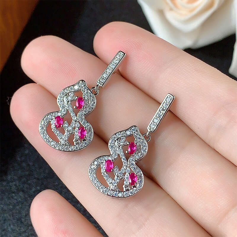 New Set Jewelry Accessories Clavicle Chain Gourd Sier Needle Earrings Ring High-End Elegant Women's Style 76C