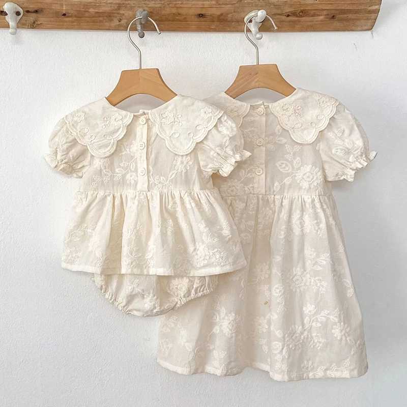 Summer Sisters Outfits Girl Infant Puff Sleeve Rompers Newborn Baby Embroidered Cotton 1-6 Years Fashion Princess Dress Kids Clothes R250707
