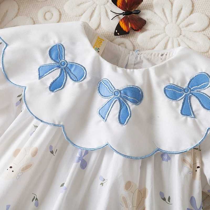 Baby Girl Summer Dress Full Print Flower Bow Short Sleeve Girl Dress Cute Cotton Bubble Sleeve Girl Princess Dress Baby Clothing R250707