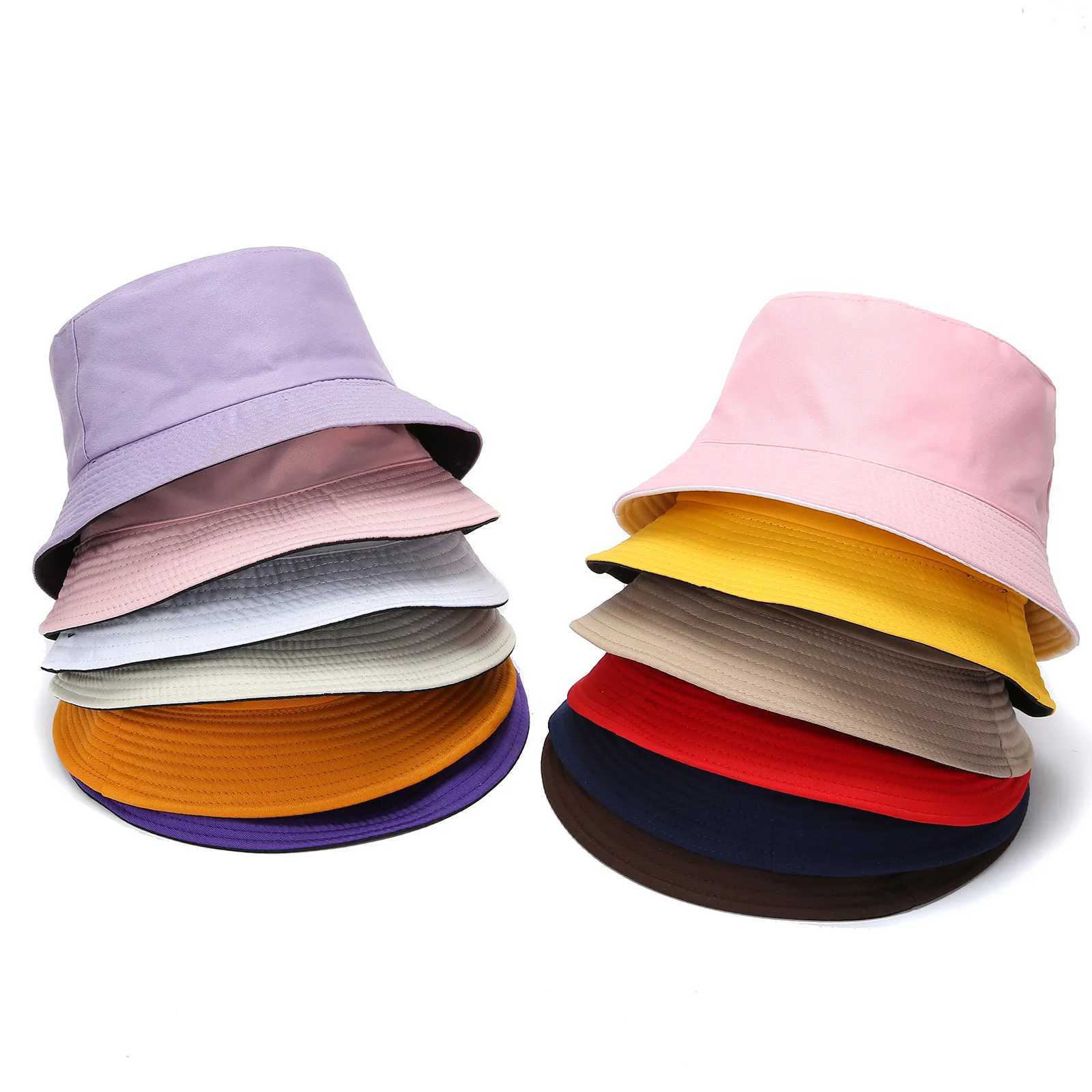 Double-sided Wearing Cap Solid Color Bucket Hat Men Women Sun Hat Reversible Fisherman Hat Summer Panama Cap Sun Fishing Hats Y250707