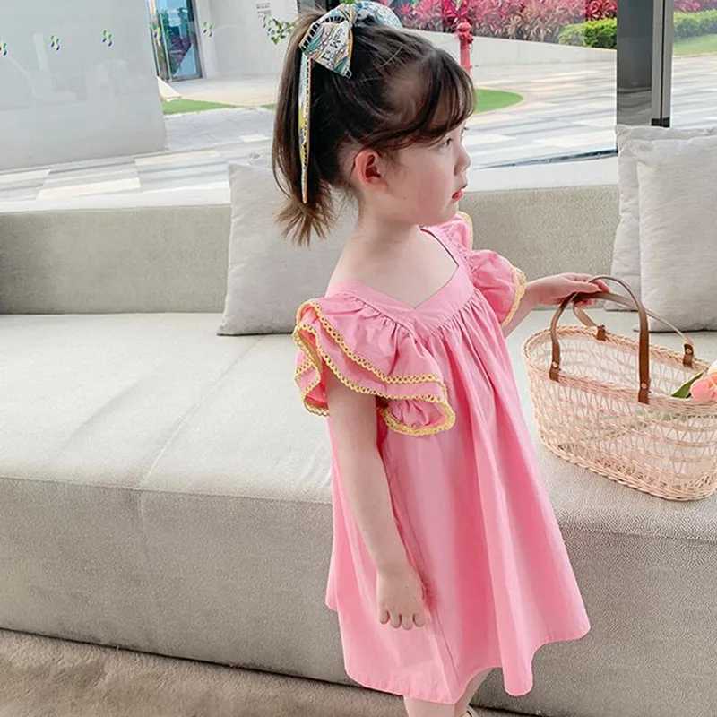 Girls Dress Flying Sleeves Square Collar Sweet Dress Princess Dresses 2022 Summer New Baby Kids Clothes Childrens Clothing R250707