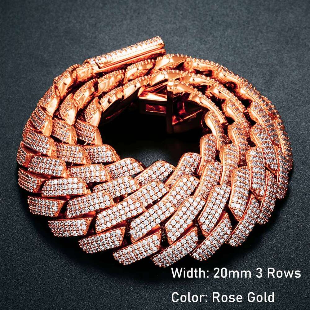 20mm 18mm 26mm 3 Row Link Chain Gold Plated Brass CZ Dia Iced Out Cuban Necklace for Men