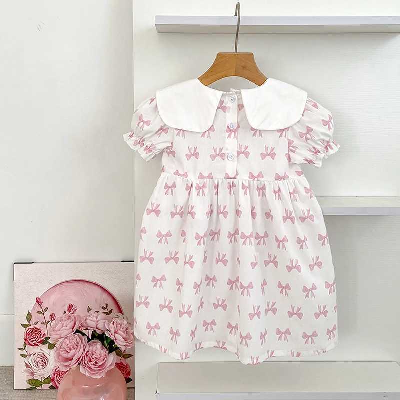 Girls Summer Dress Kids Princess Birthday Dresses Pink Embroidered Bow Dress Puff Sleeve Elegant Baby Children Clothes Dresses R250707