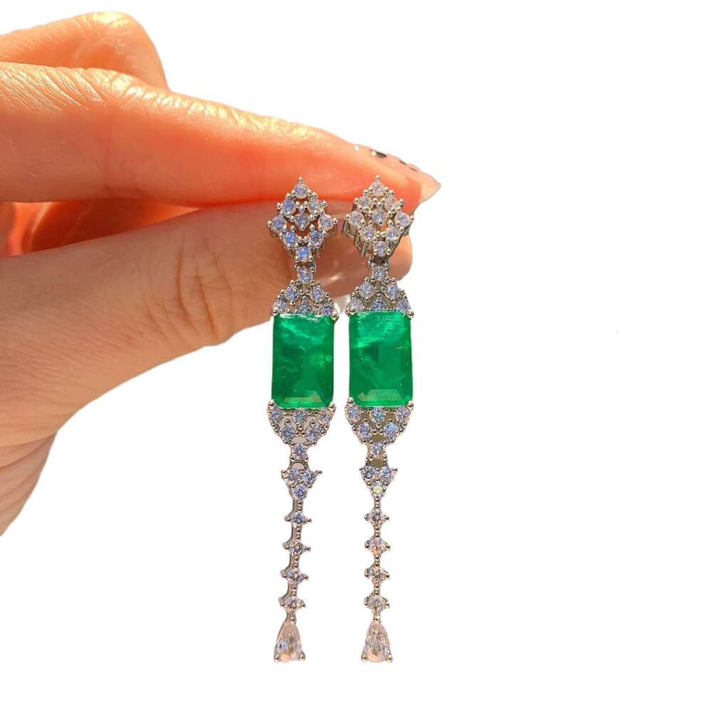 Huayoumei S Sier Needle Colorful Zircon Tassel Paraiba Long Earrings 884