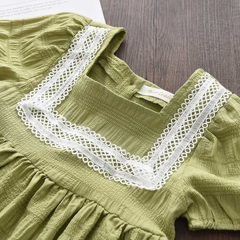 Girls Summer Fashion Puff Sleeve Square Collar Cute Princess Dress 1 Piece 2-7 Years Kids Solid Color Casual Clothing R250707