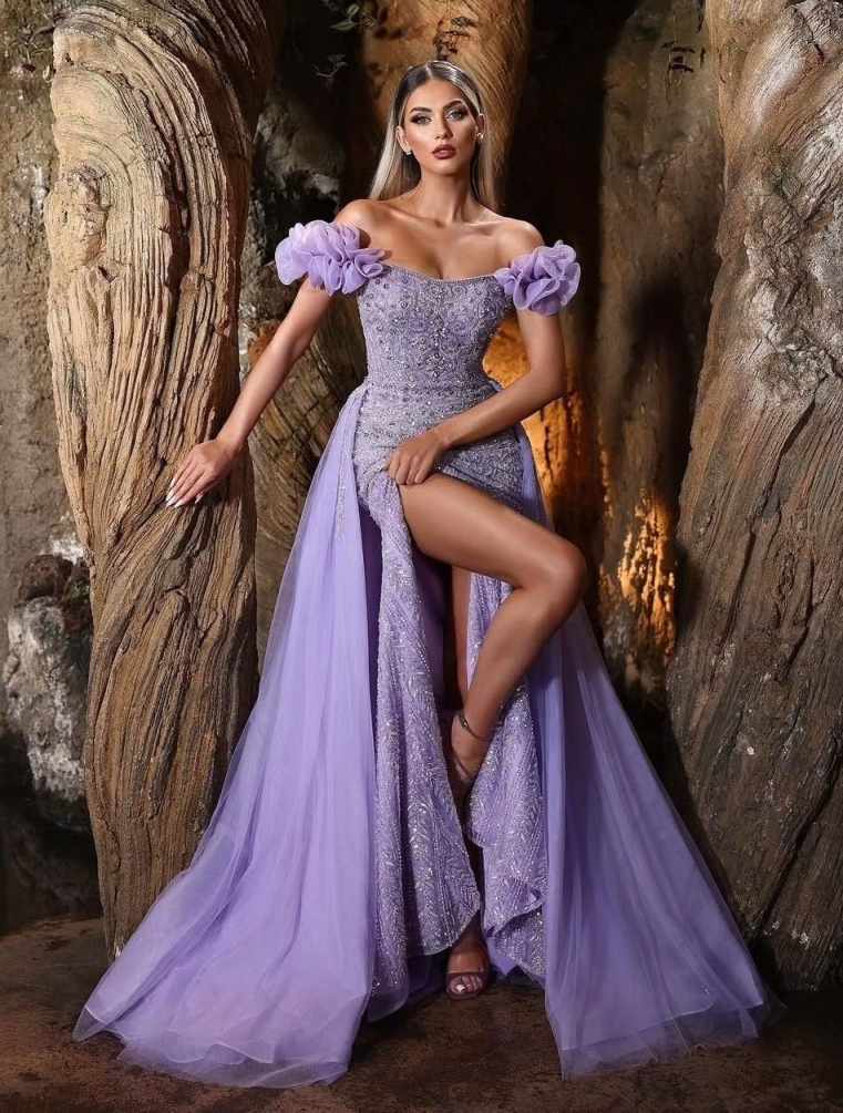 Illusion Evening Dresses Mermaid Appliques Bead Crystal Split Detachable Train Prom Gown Party Dress Vestido De Noite Plus Size Special Occasion Custo