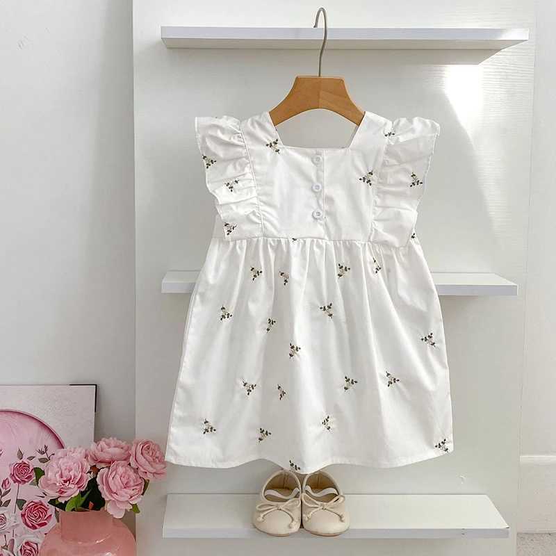 1-6 Years Kids Clothes Summer Embroidery Dress Baby Girls Clothes Flying Sleeves Dresses Childrens Clothing Cotton Dresses R250707