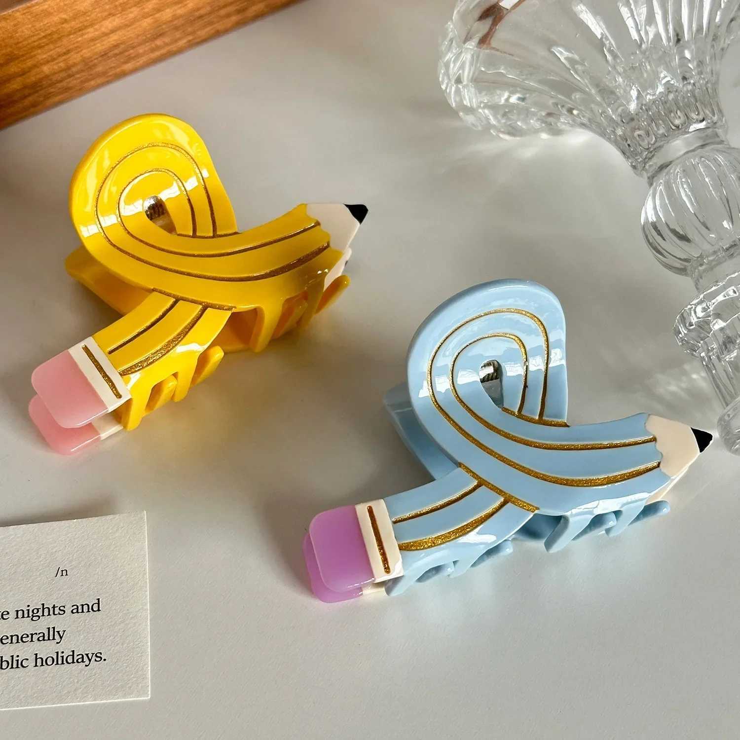 Muweordy New Creative Pencil Hair Claw Acetate Claw Clip Funny Pen Crab Hair Clip Shark Clip Hair Accessories for Woman Girls Z250707