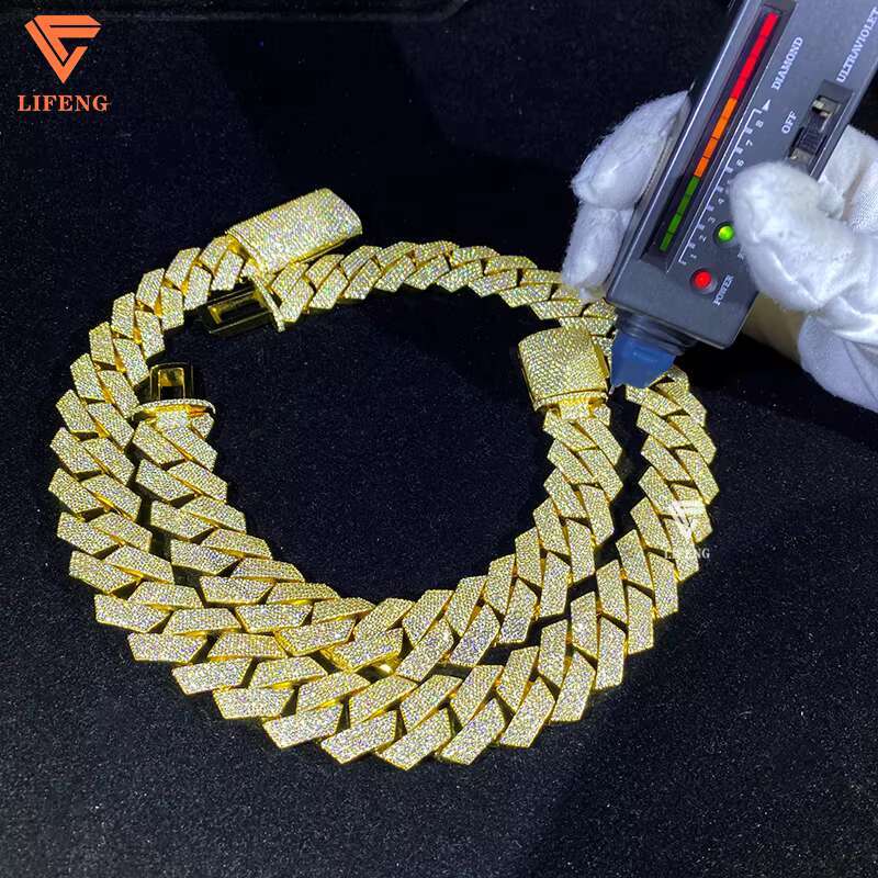 Hot Selling S925 Silver Fine Link Chain 20MM VVS Moissanite Cuban Necklace Brilliant Cut Hip Hop Style Jewelry for Women Men