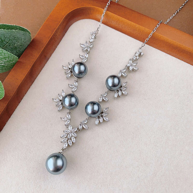 New Jewelry Set Pearl Accessories Necklace Earrings S Sier Needle Luxurious High-End Feel Women's Factory B36