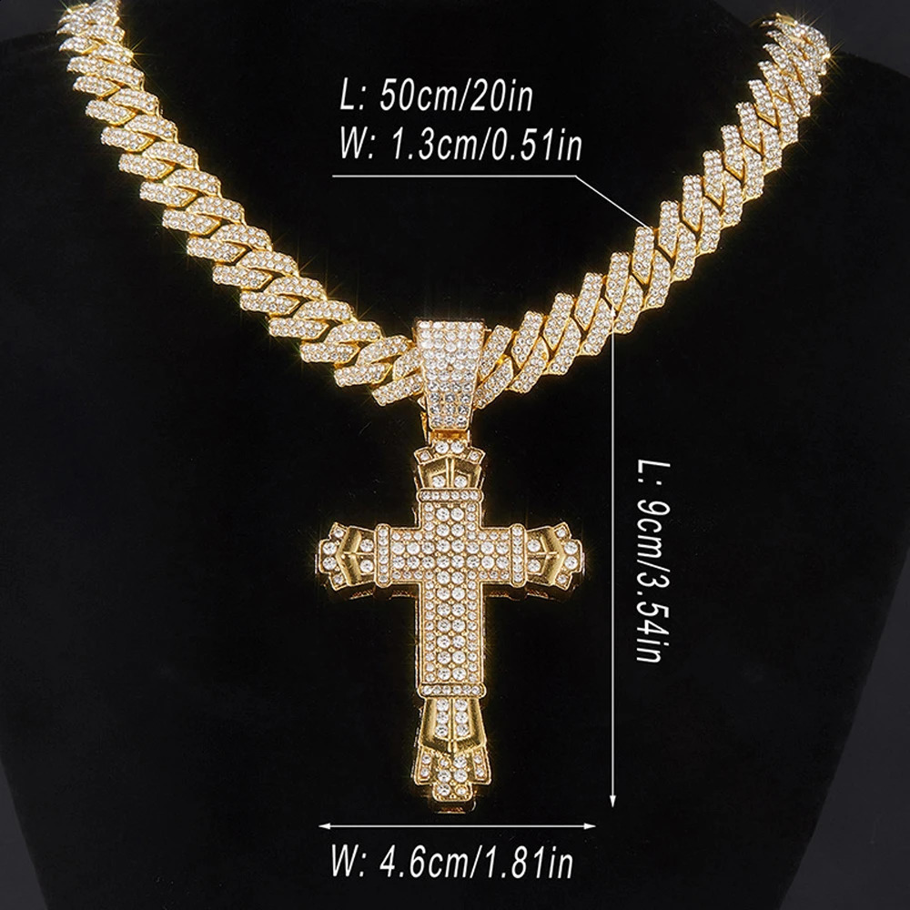 Men Women Shiny Cross Pendant Necklace With Miami Cuban Chain Link Hip Hop Iced Out Bling Fashion Exquisite Charm Jewelry Gift 250707