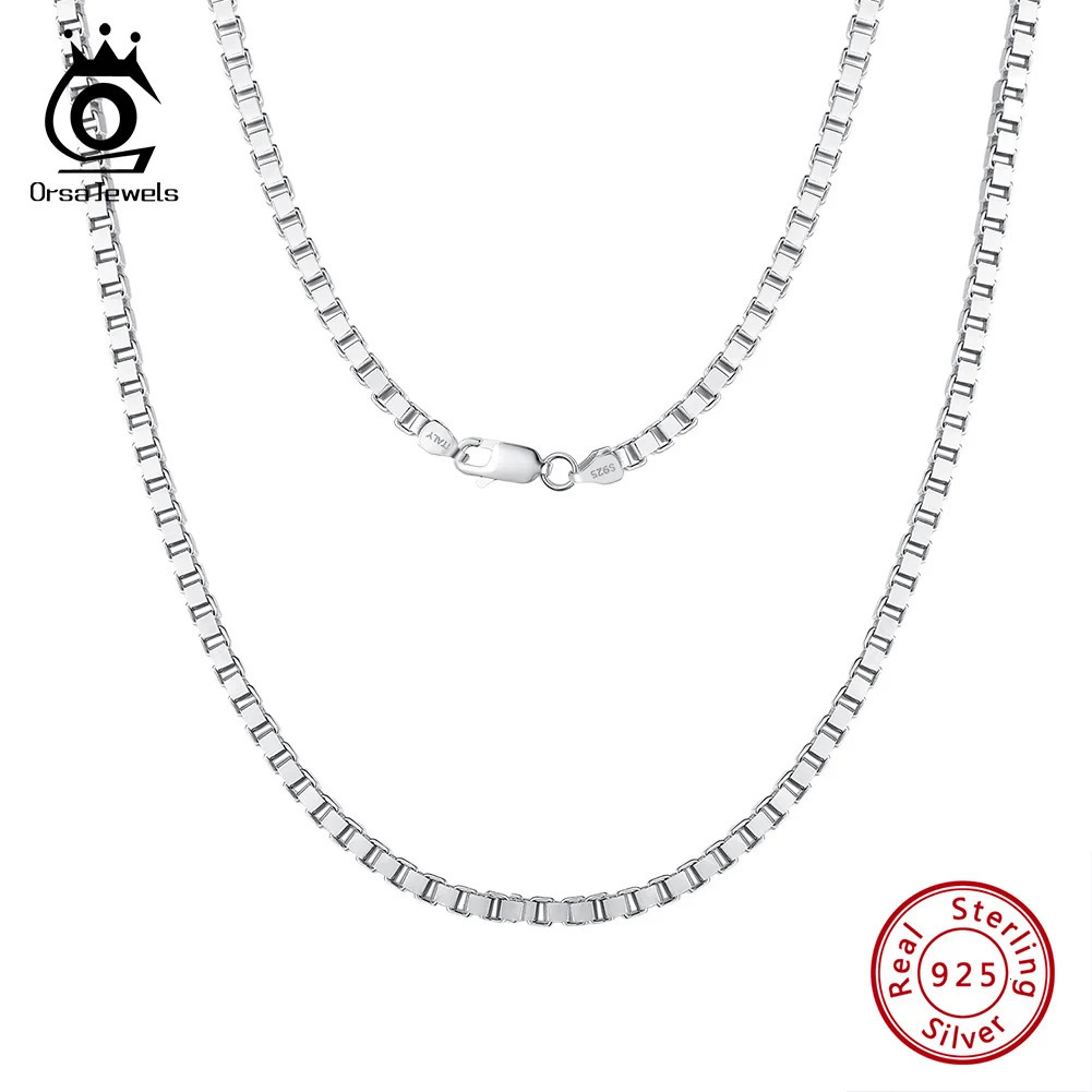 ORSA JEWELS Italian 100% 925 Sterling Silver 1mm 2mm m Box Chain Necklace Silver Color Box Link Chain Choker Necklaces SC32 250702