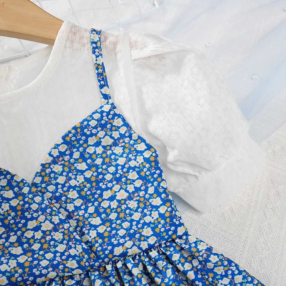Summer New Girls Fashion Puff Sleeve Princess Dress 1 Pc Children Retro Floral Print Casual Clothes 3-7 Years R250707
