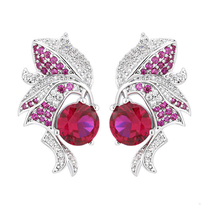 Huayoumei Jewelry S Sier Needle Earrings Red Corundum Blue Spinel Women's High-End Feel 27C