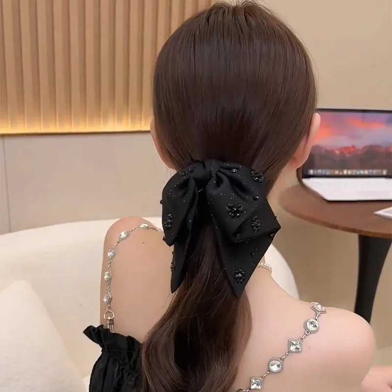 Elegant Black Rhinestone Double Layered Bow Hair Claw For Women Sweet Hair Ornament Heradband Hair Clip Fashion Hair Accessories Z250707