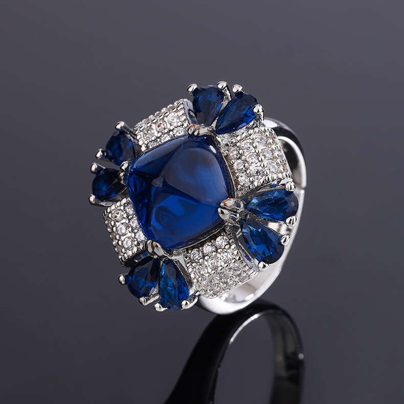 Huayoumei Imitation Natural Tanzanite Gemstone Heavy Craft Sugar Tower Blue Crystal Zircon Ring 634