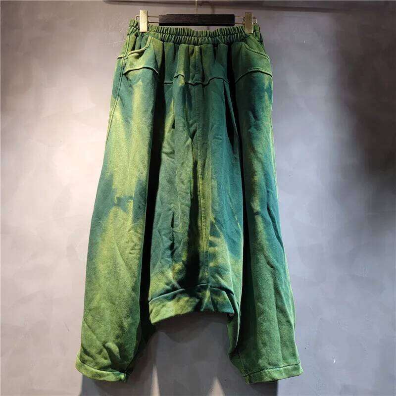 New Trendy Women's Tie Dye Do Old Loose Pants Spring Fashion Elastic High Waist Casual Trousers Female