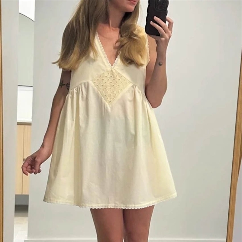 Womens Lace Trim V Neck Mini Dress Y2k 90s Vintage Aesthetic Summer Flowy Swing Dress Going Out Boho Coquette A Line Dress 250703