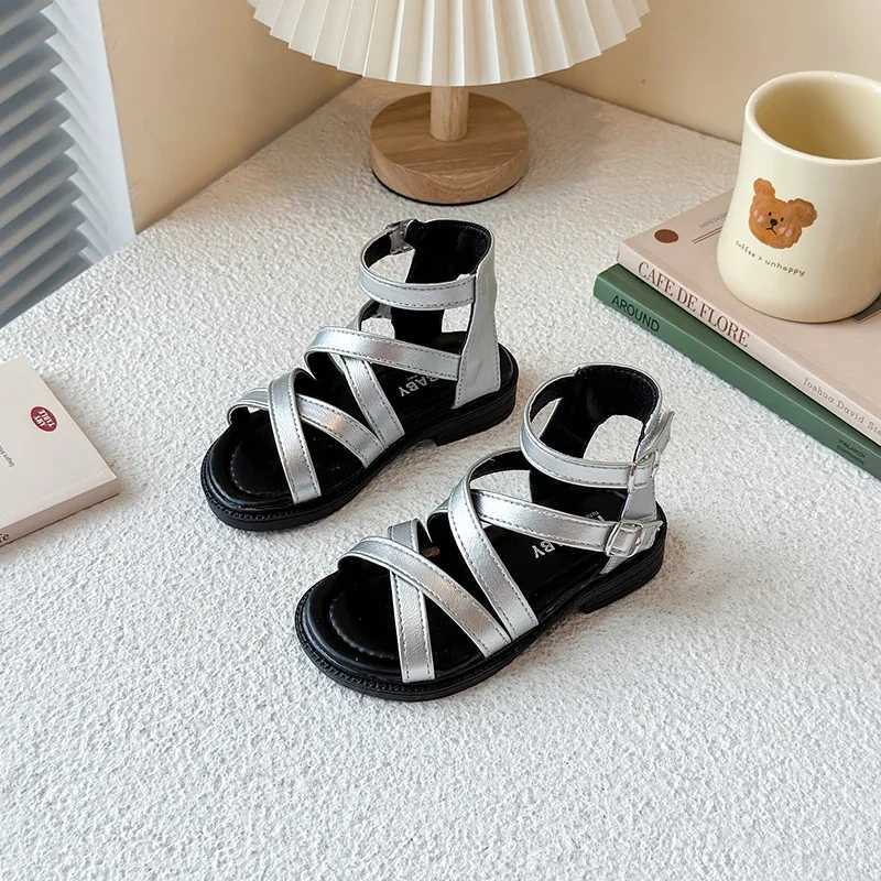 Girls Sandals Silver Beige Narrow Band Ankle-high Trendy Kids Summer Sliders Minimalist Daily-wear Open Toe Children Shoes R250707
